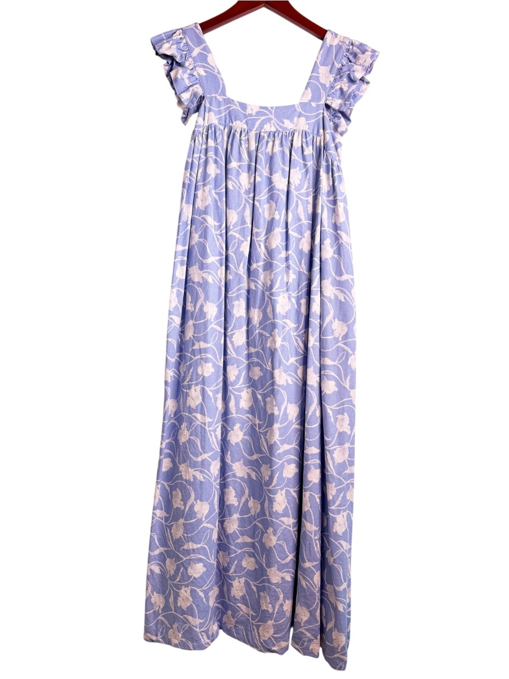 A NEW DAY Linen Blend Floral Maxi Dress Size Small in Blue and White